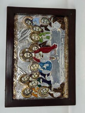 Framed Religious Last Supper Wall Art - Multi-Color Metal Relief
